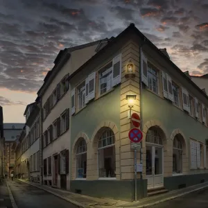 Twilight in the medieval quarter of the city of Heidelberg. Germany