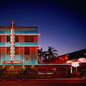 USA, Florida, Miami, Art Deco Historic District, Fairmont Hotel at night