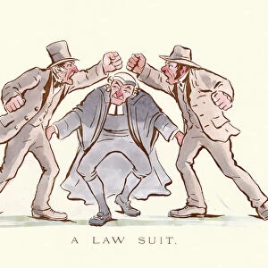 Victorian satirical cartoon - Law Suit as a boxing match