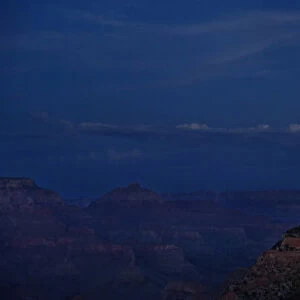 View of the Grand Canyon at night with full moon, viewing point Mather Point, South Rim, Grand Canyon, at Tusayan, Arizona, USA