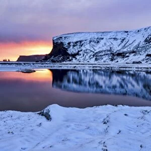 Warm sunset at cold landscape, Vik, Iceland