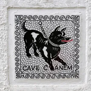 Warning sign, Cave canem, beware of the dog, Lake Maggiore, Switzerland, Europe