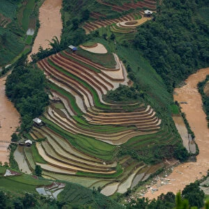 Water field in rice terrace paddies in North Vietnam
