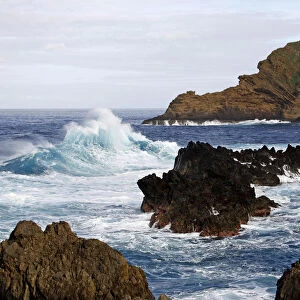 Waves, lava stone, Porto Moniz, Madeira, Portugal, Europe