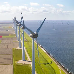 Wind turbines at sea, North Holland, Netherlands