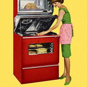 Woman Reaching Under the Stovetop