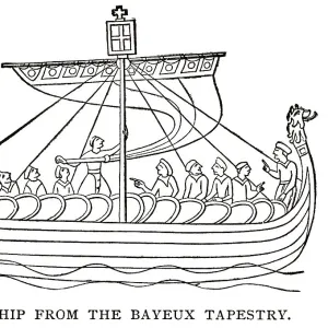 woodcut of Norman ship from Bayeux Tapestry