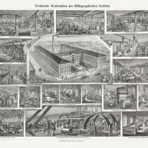 Workshops of Meyers Bibliographic Institute in Leipzig, woodcuts, published 1897