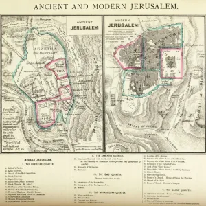 Mapa de Jerusalén Antigua y Moderna Grabado. Mapa de Jerusalén Antigua y Moderna Grabado.