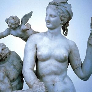 Greek Mythology. Venus, Cupid and Pan. Ancient greek statuary of Venus, Cupid