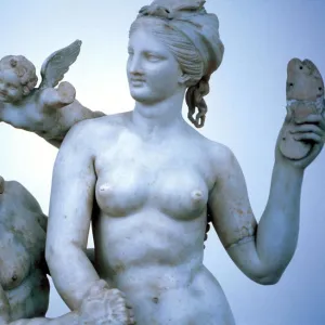 Greek Mythology. Venus, Cupid and Pan. Ancient greek statuary of Venus, Cupid