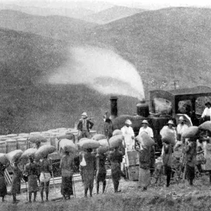 Loading a train at New Congo Railway from Matadi to Stanley Pool 1898