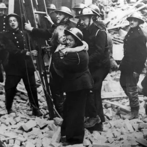Print of ARP warden rescuing girl from bombed building wreckage Print of ARP warden rescuing girl from bombed building wreckage