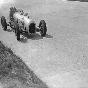 Mrs Kay Petre on the test hill hairpin bend during practice at Brooklands for the