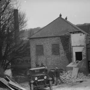 Print of a Bedford lorry in front of demolished paper mill Print of a Bedford lorry in front of demolished paper mill