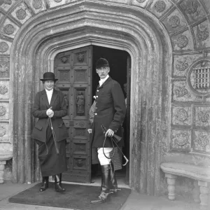 Opening meet of the Eridge hounds at Eridge Castle. Lord Henry Nevill with Lady Nevill