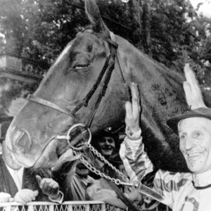 Paris. France: the crack Irish colt Ballymoss receives congratulations from jockey