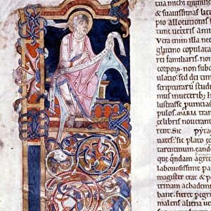 St Jerome writing his preface with hand of God on left