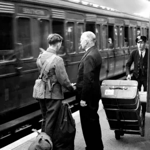 Vicar says goodbye to his son Sidcup Station Kent 1939 photograph by John Topham