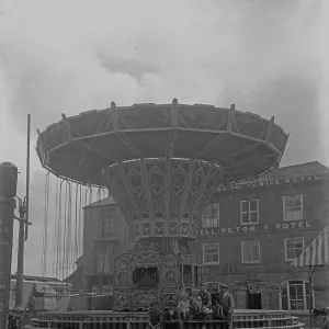 Fairground in Market Square, St Just in Penwith, Cornwall. Around 1920