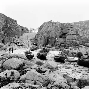 Bill Harvey with his fishing boat, Alpha, Porthgwarra, Cornwall. 1903