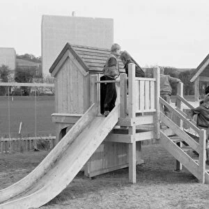 New playground at Lostwithiel Community Centre, Lostwithiel, Cornwall. February 1989