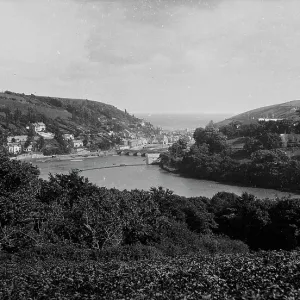Looe River Print, 1890s View over Trenant Wood towards Looe Bridge Looe River Print, 1890s View over Trenant Wood towards Looe Bridge