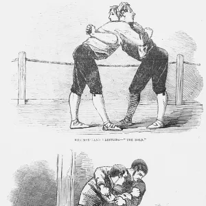 Westmoreland and Cornish wrestlers, engraving. 1851