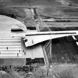 Aerospatiale picture shows plane Concorde 001 landing in a barriere during a test