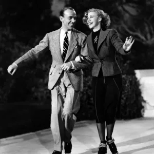 Fred Astaire and Ginger Rogers shooting Shall We Dance