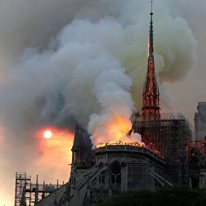 Landmark Notre-Dame Cathedral, engulfed in flames