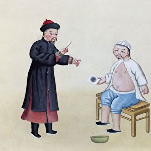 An Acupuncturist with his patient, c. 1785 (w / c on paper)