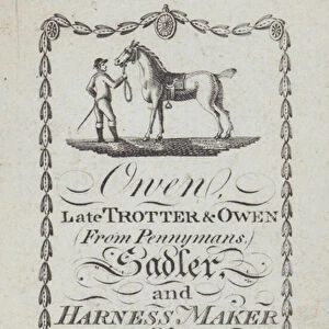 Advertisement for Owen, saddler and harness maker, London (litho)