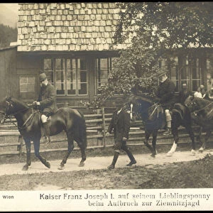 Ak Franz Josef I on his favorite Pony Reserl, Ziemnitzjagd, later years (b / w photo)
