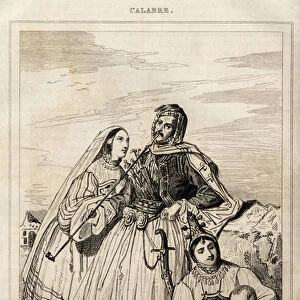 An Albanian colony in Calabria, engraving by Deveria, in "Italy picturesque"