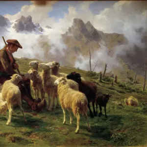 Rosa Bonheur's An Alpine Shepherd Giving Salt to His Sheep Print