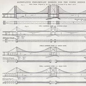 Alternative Preliminary Designs for the Forth Bridge (engraving)