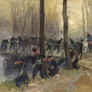 Ambush near a Bridge Defended by Troops, Early Morning, 1870 (oil on canvas)