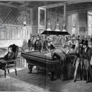 American chess player Paul Morphy (1837-1884) playing blind eight chess games at the Cafe