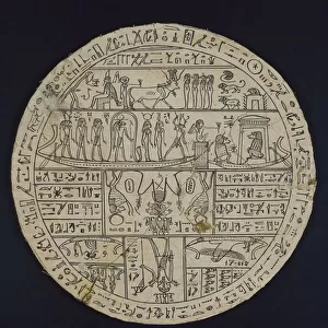 Amuletic disk (hypocephalus) made for Tasheritenkhonsu, c. 664-525 BC (linen and plaster)