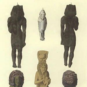 Ancient Egyptian statues or figurines (coloured engraving)