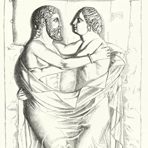 Ancient Etruscan sarcophagus from Vulci (engraving)