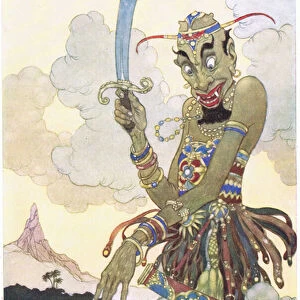 An angry genie, 1930s (colour litho)