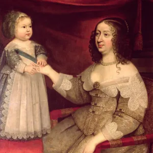 Anne of Austria (1601-66) with her son Louis XIV (1638-1715) (oil on canvas)