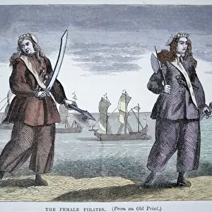Anne Bonny (b. 1697) and Mary Read (coloured engraving)