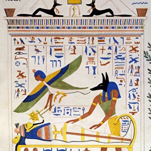 Anubis takes care of the mummy while the soul of the deceased flies for transmigration