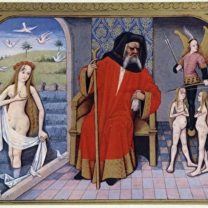 Aphrodite, Hephaistos, Eros (Cupid) and Charities - from an illumination of the 15th century