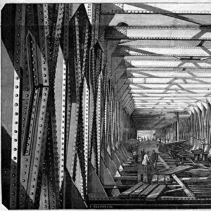 Architecture: interior view of the Metallic Bridge of Bordeaux, Gironde (33), 1860