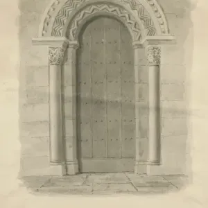 Codsall Church South Doorway Sepia Print 1843