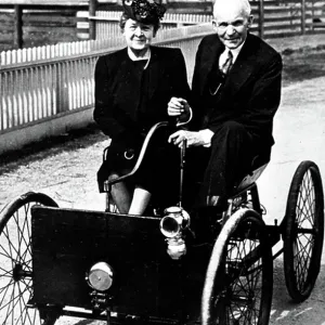 Henry Ford and Clara Bryant with Quadricycle Print c. 1947 Henry Ford and Clara Bryant with Quadricycle Print c. 1947